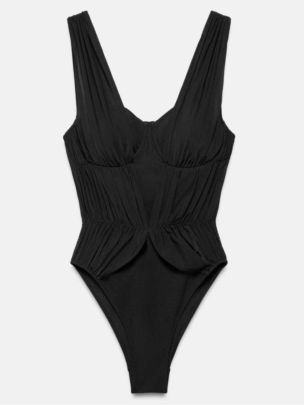 NWT: Zara Black Ruched One-Piece Swimsuit in Sz: XL